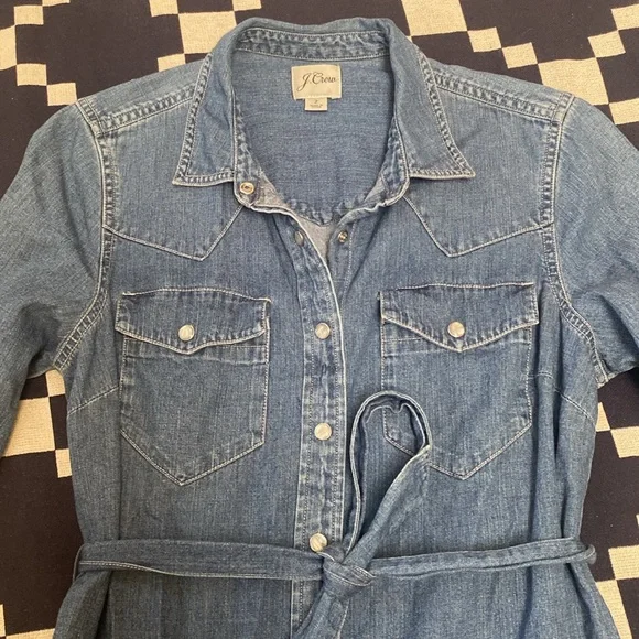 J. Crew denim chambray pearl snap button down dress size 2 ASO Meghan Markle - Picture 5 of 10